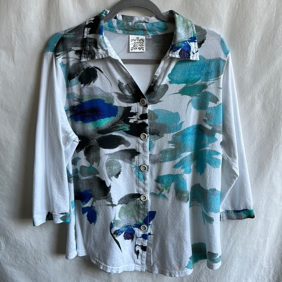 Parsley & Sage white watercolor print top, size L - Picture 1 of 8